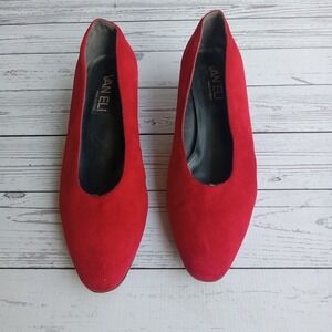 Vaneli Red Italy Classic Timeless Suede Leather‎ Block Heel Pumps Shoes 8.5